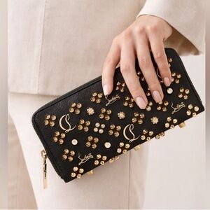 Christian Louboutin Black Leather Loubinthesky Seville Spikes Wallet